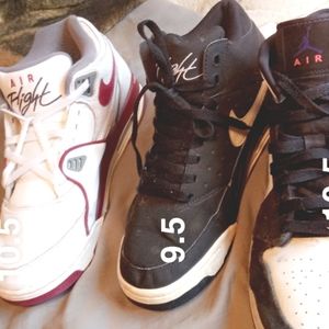 Two pairs of Nike Air flights and one pair of jordan 1s
